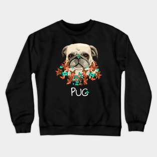 Pug, pug face and colorful butterflies, pug lovers, gift for pug lovers Crewneck Sweatshirt